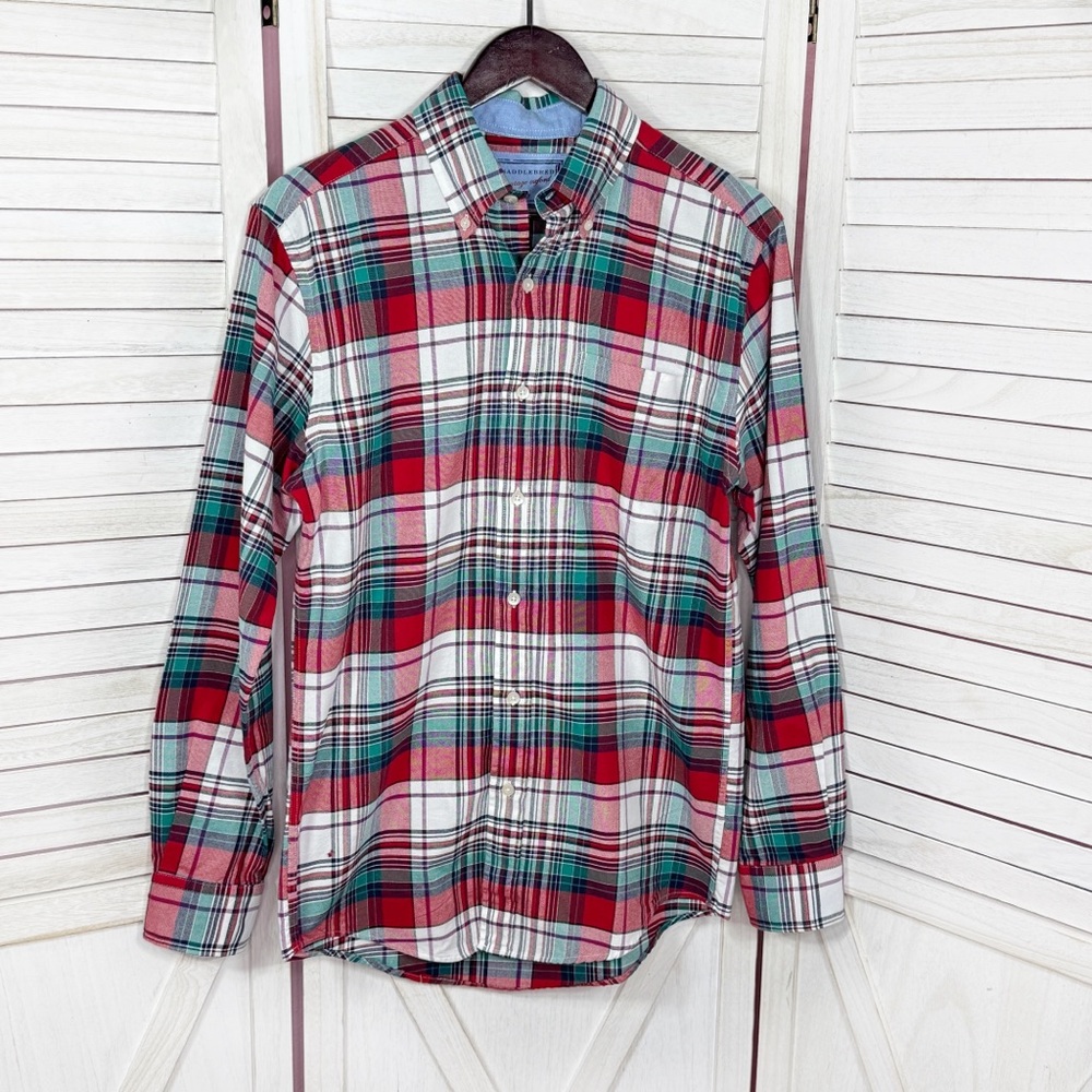 Saddlebred Tartan Plaid Button Down Oxford Shirt Red‎ Green Mens Small